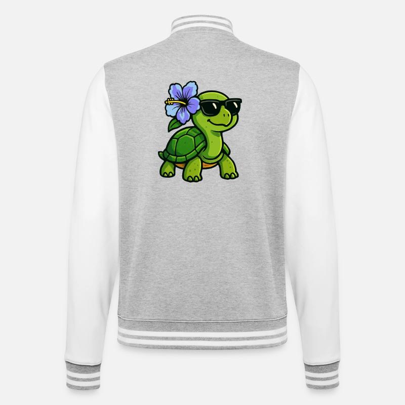 Tortue avec fleur d’hibiscus - Veste Teddy - gris chiné / blanc