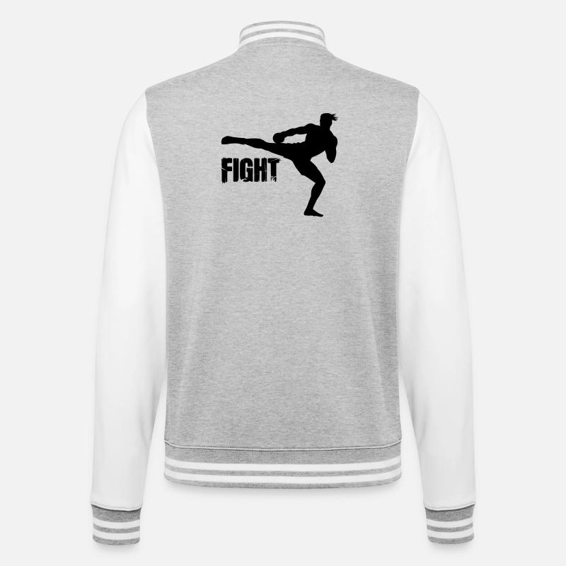 Kickboxer Silhouette mit Text Fight - College-Sweatjacke - Grau meliert/Weiß