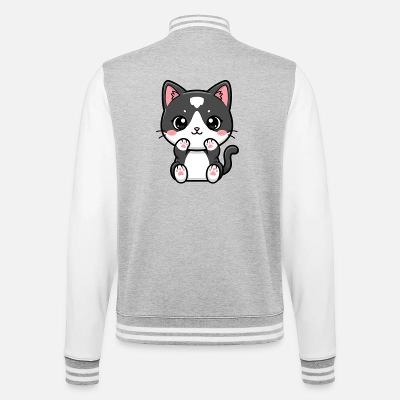Kawaii-Katze mit errötenden Pfoten - College-Sweatjacke - Grau meliert/Weiß