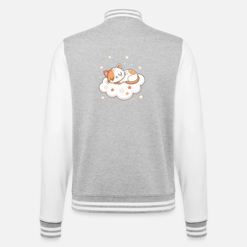 Traumhaftes Kätzchen auf der Wolke - College-Sweatjacke - Grau meliert/Weiß