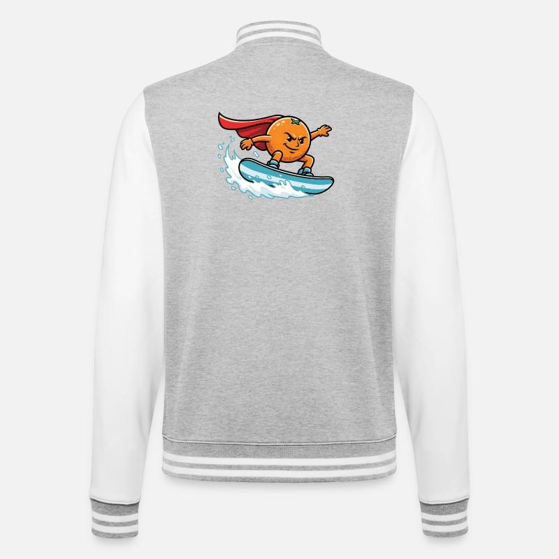 Superheld Orange Surfend Auf Welle - College-Sweatjacke - Grau meliert/Weiß
