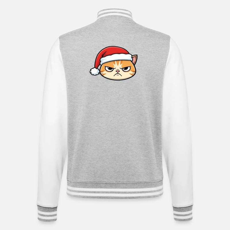 Annoyed cat with a Christmas hat - College Sweat Jacket - heather grey/white