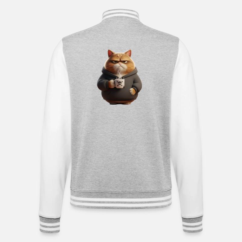 Grim Cat Coffee Morning Grouch - College Sweat Jacket - heather grey/white