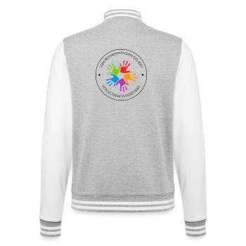 Von kleinen Händen geliebt – Bunte Handabdrücke - College-Sweatjacke - Grau meliert/Weiß - Hinten - Marisol (170cm)