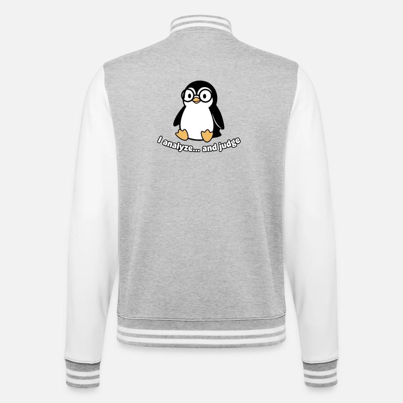 Pinguin Denker mit Brille - College-Sweatjacke - Grau meliert/Weiß