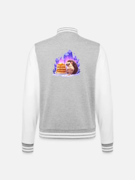 Hedgehog with pancakes and crystals - College Sweat Jacket - heather grey/white