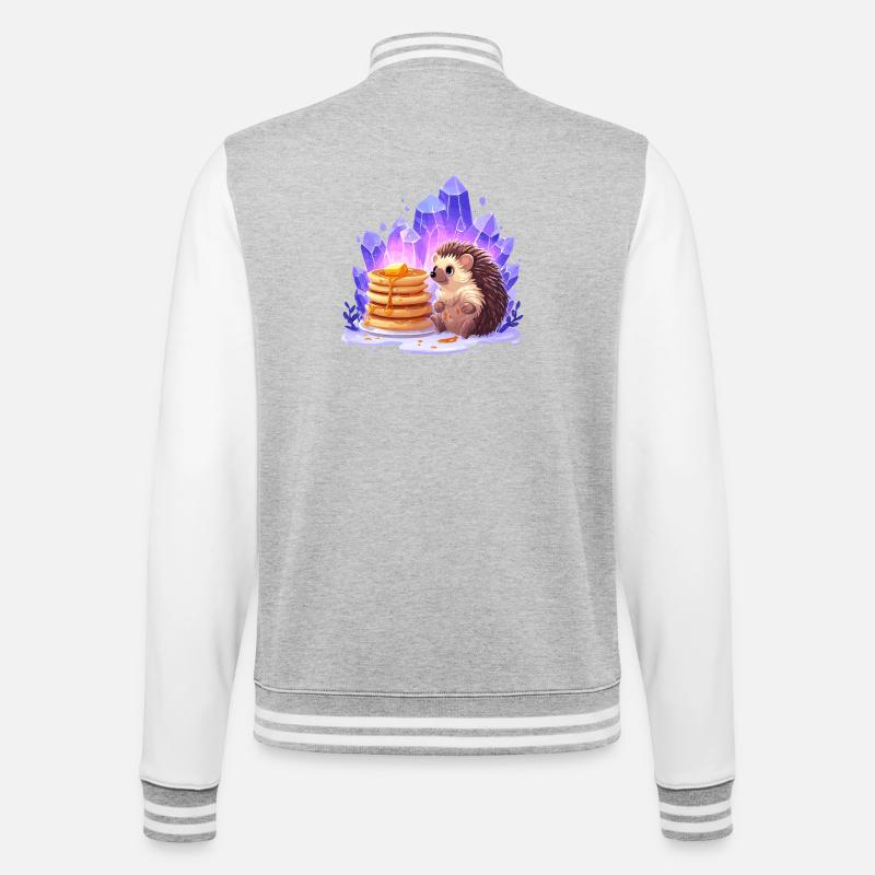 Hedgehog with pancakes and crystals - College Sweat Jacket - heather grey/white