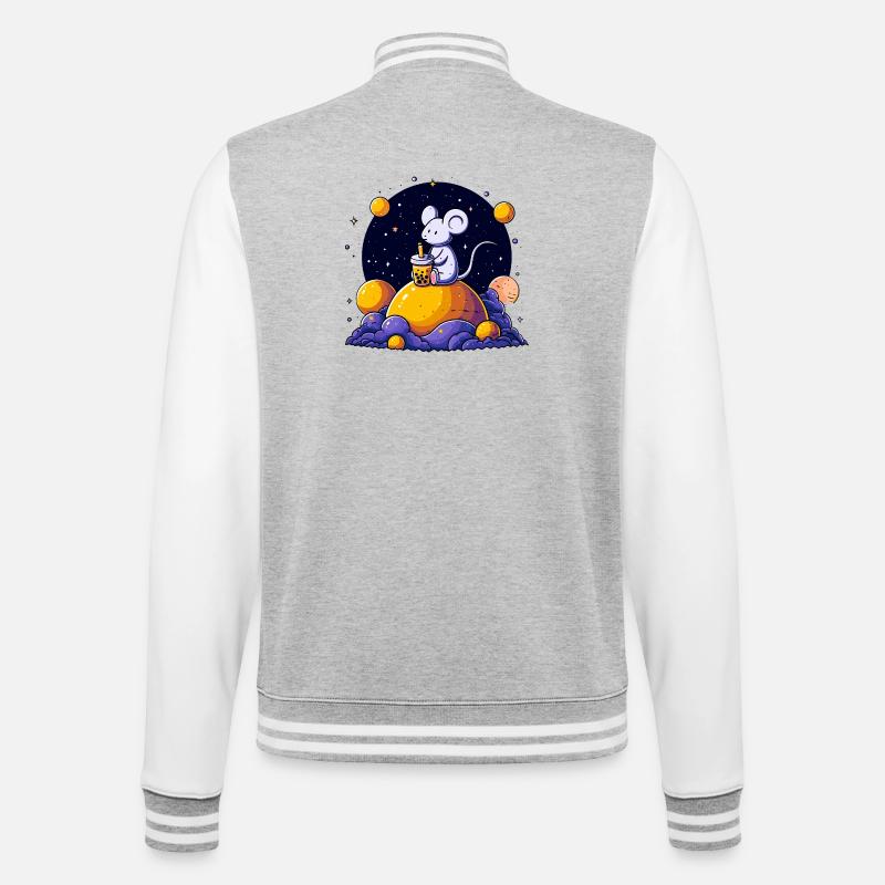 Space Mouse with Bubble Tea - College Sweat Jacket - heather grey/white