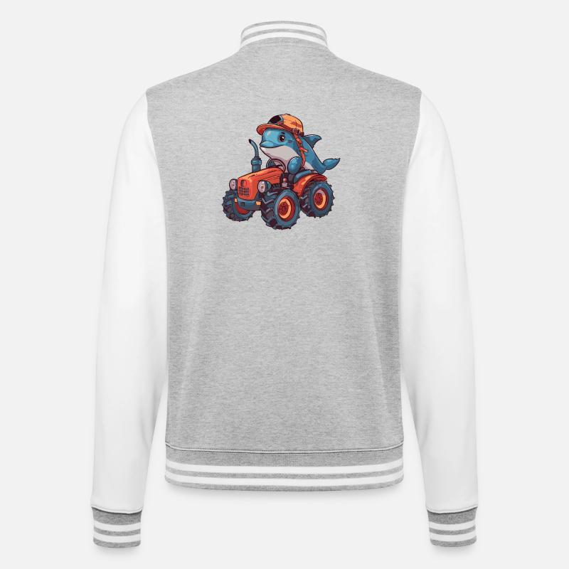 Delfin Traktor Farmer - College-Sweatjacke - Grau meliert/Weiß