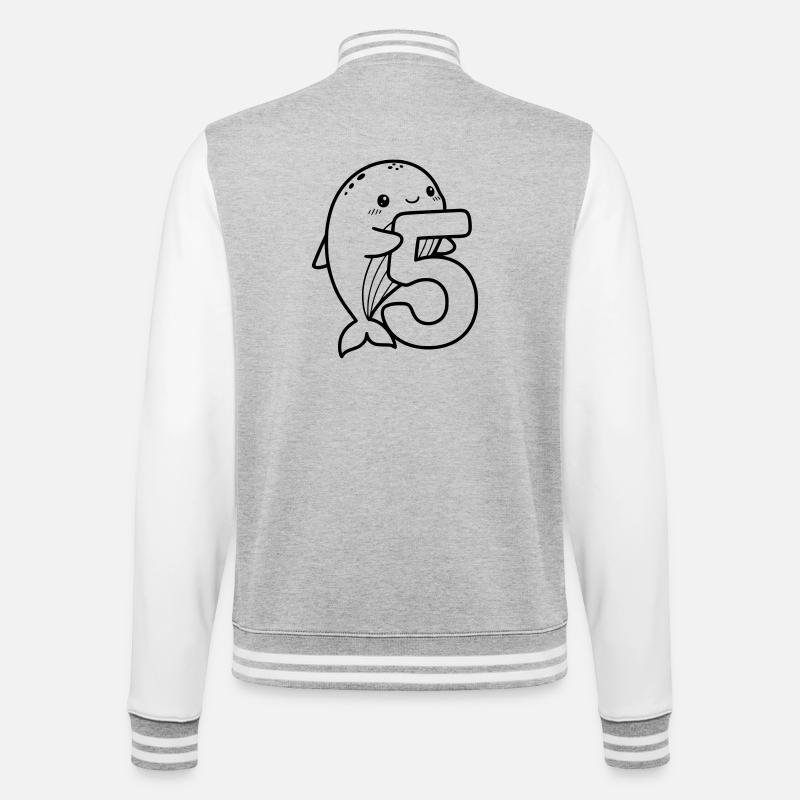 Mignonne baleine avec illustration de dessin animé numéro 5 - Veste Teddy - gris chiné / blanc