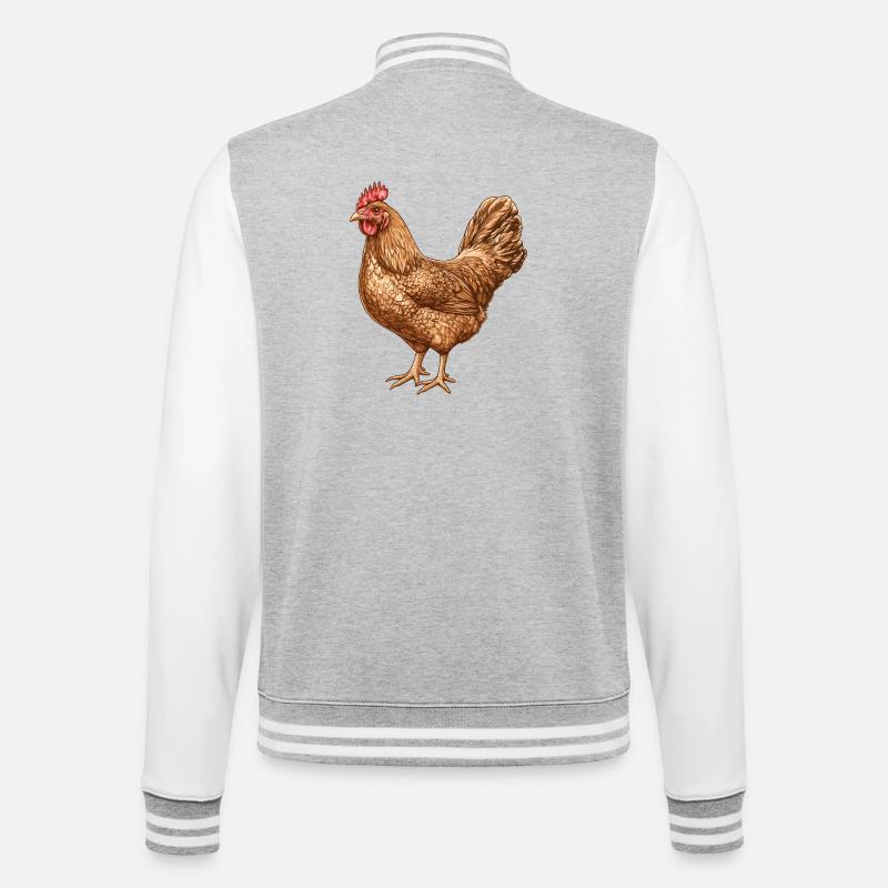 Chicken Illustration in Warm Feather Pattern - College Sweat Jacket - heather grey/white