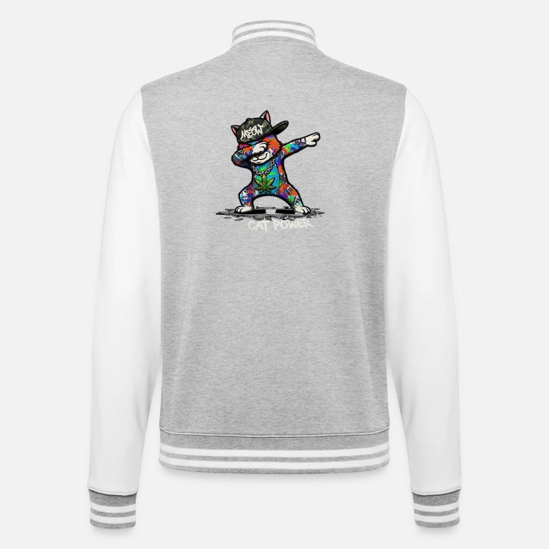 Dab Cat Power Streetart Comic Design - College-Sweatjacke - Grau meliert/Weiß