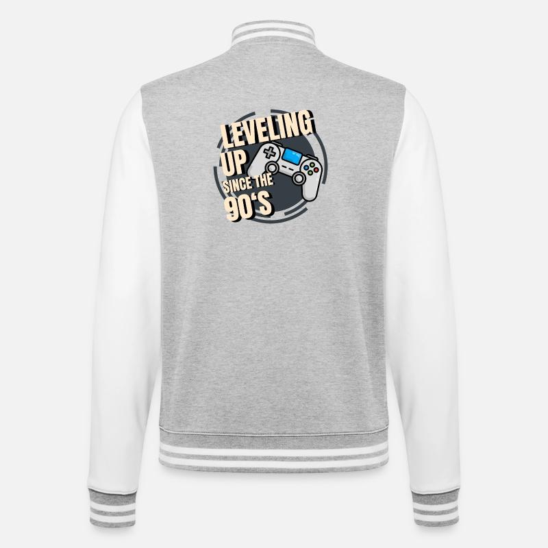 Retro-Spielcontroller mit 90er-Jahre-Text - College-Sweatjacke - Grau meliert/Weiß