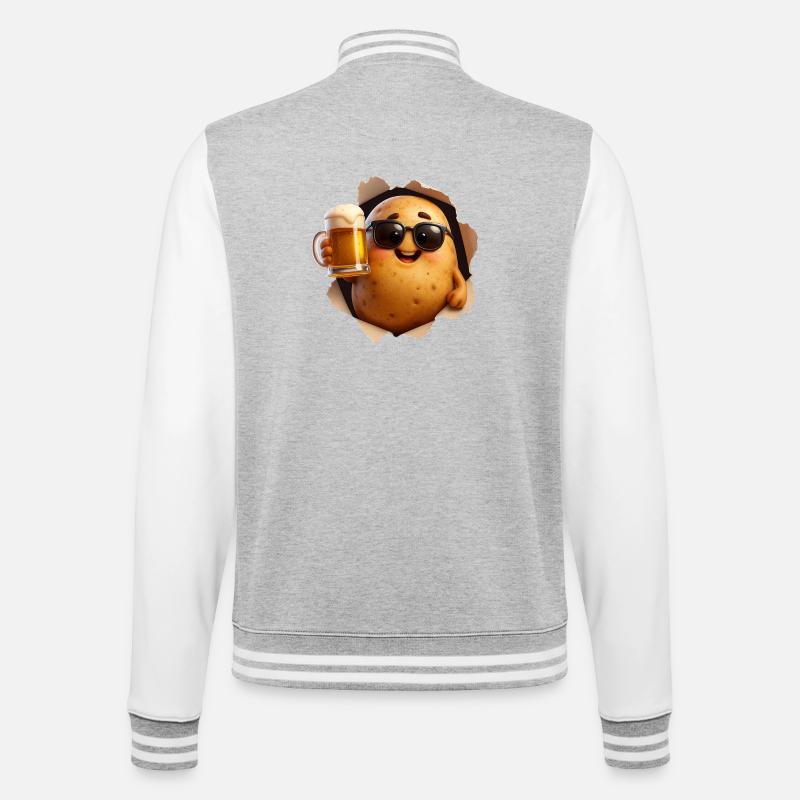 Beer drinking potato with sunglasses - College Sweat Jacket - heather grey/white