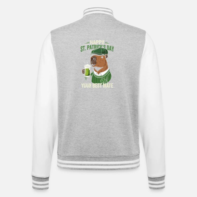 St. Patrick's Day Bär mit Bier - College-Sweatjacke - Grau meliert/Weiß
