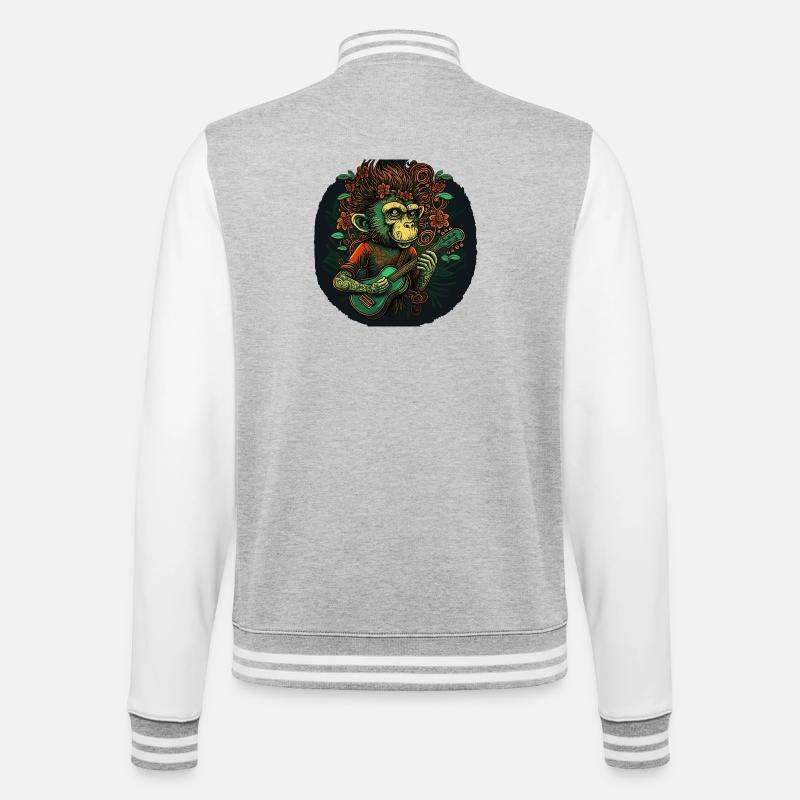 Affe mit Gitarre im Dschungel - College-Sweatjacke - Grau meliert/Weiß