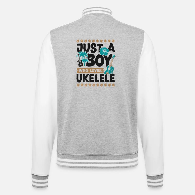 Hawaiian Ukulele Uke Boy Just A - College Sweat Jacket - heather grey/white