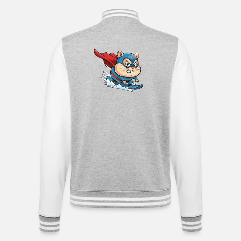 Superheld Hamster Surf Skate Cartoon - College-Sweatjacke - Grau meliert/Weiß