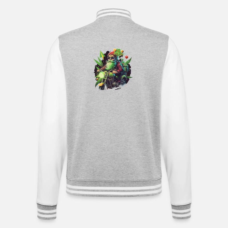 Biker Gnom mit Grasblättern - College-Sweatjacke - Grau meliert/Weiß