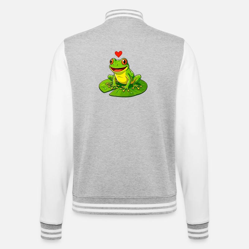 Frosch mit Herz auf Seerose. - College-Sweatjacke - Grau meliert/Weiß