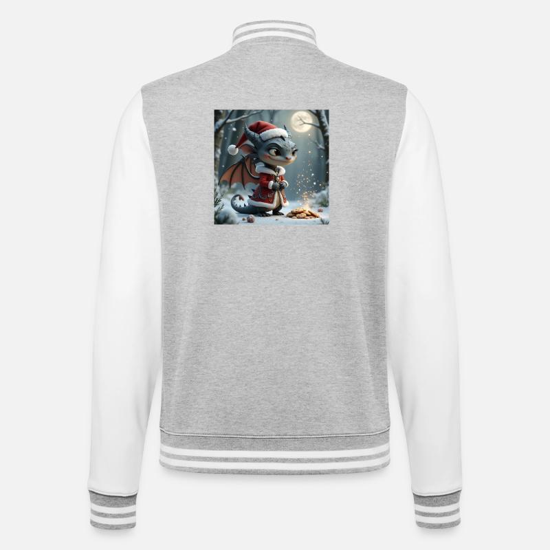 Weihnachtsdrache im verschneiten Wald - College-Sweatjacke - Grau meliert/Weiß