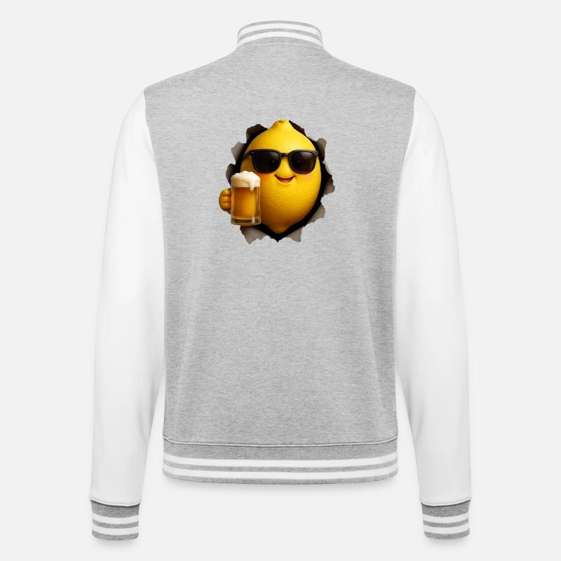 Zitrone Bier Lemon - College-Sweatjacke - Grau meliert/Weiß