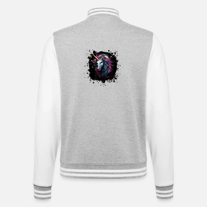 Farbsplatter Einhorn Kunst - College-Sweatjacke - Grau meliert/Weiß