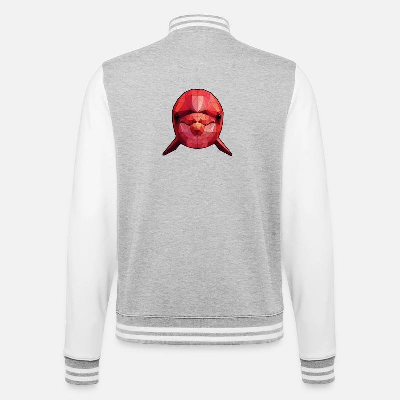 Red Polygon Fish Geometric Art - College Sweat Jacket - heather grey/white