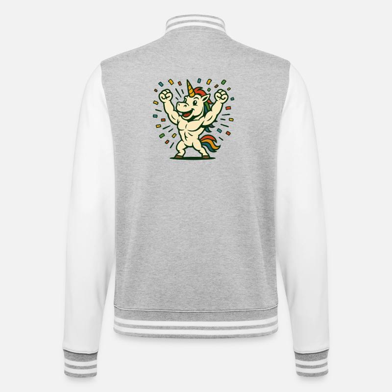 Feier starker Einhorn-Flexing-Partykunst - College-Sweatjacke - Grau meliert/Weiß