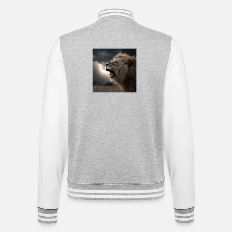 Dramatischer Roaring King - Löwe im Sturm - College-Sweatjacke - Grau meliert/Weiß