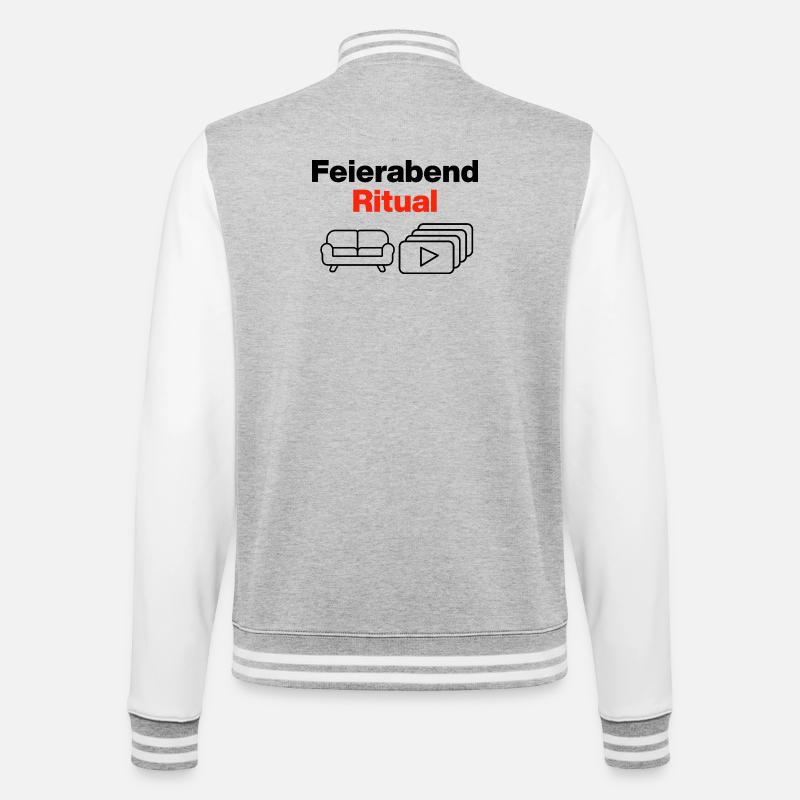 Feierabend Ritual – Sofa & Serien & Chill - College-Sweatjacke - Grau meliert/Weiß