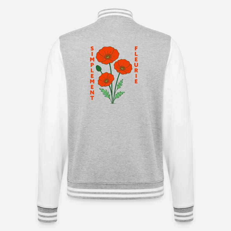 Simplement fleurie - Illustration florale rétro - Veste Teddy - gris chiné / blanc