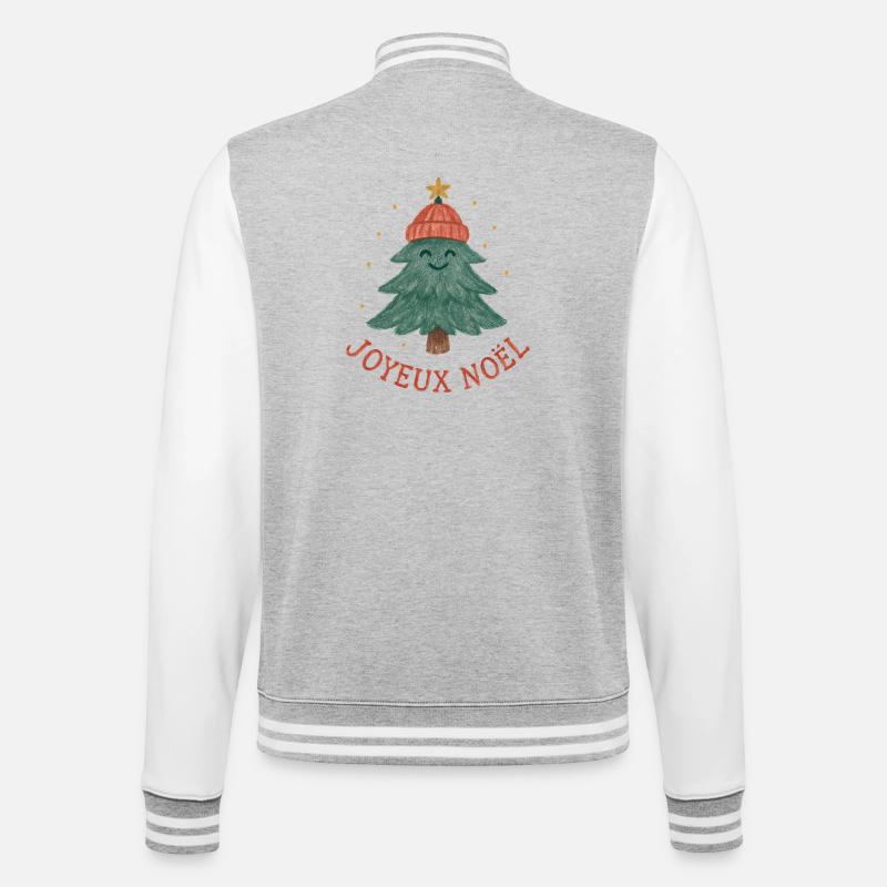 Frohe Weihnachtsbaum mit rotem Hut - College-Sweatjacke - Grau meliert/Weiß