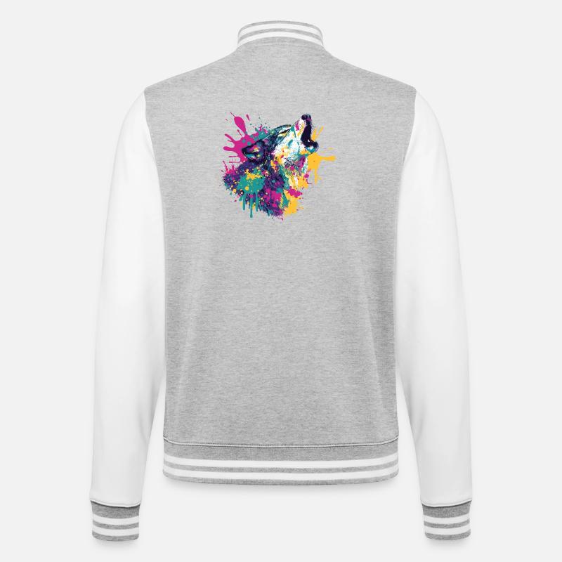 Wolf im Farbexplosion Stil - College-Sweatjacke - Grau meliert/Weiß