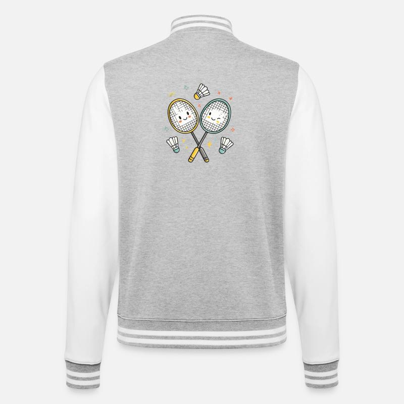 Lachende Badmintonfreunde - College-Sweatjacke - Grau meliert/Weiß