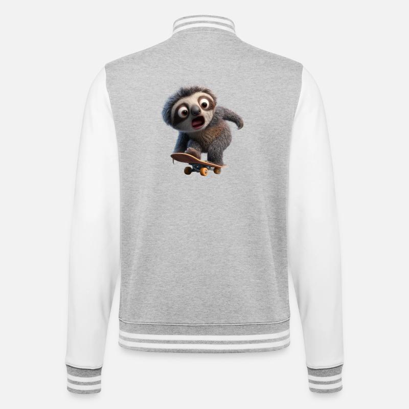 Faultier auf Skateboard Lustig Langsam Cool - College-Sweatjacke - Grau meliert/Weiß