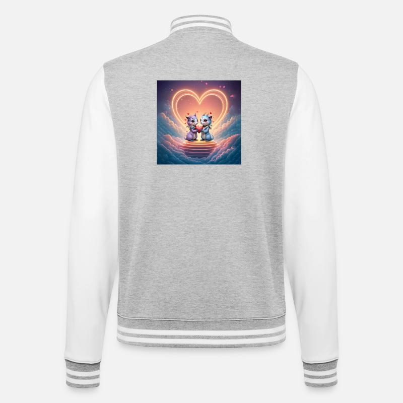 Neon Dragons in Love - College Sweat Jacket - heather grey/white