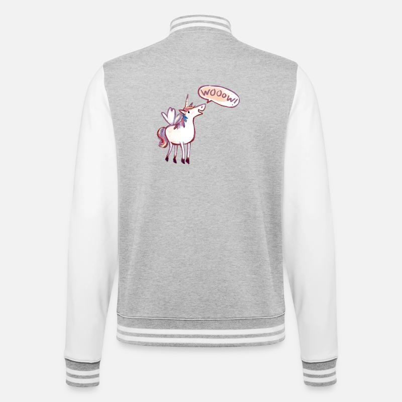 Einhorn Comic, wow, Staunt - College-Sweatjacke - Grau meliert/Weiß