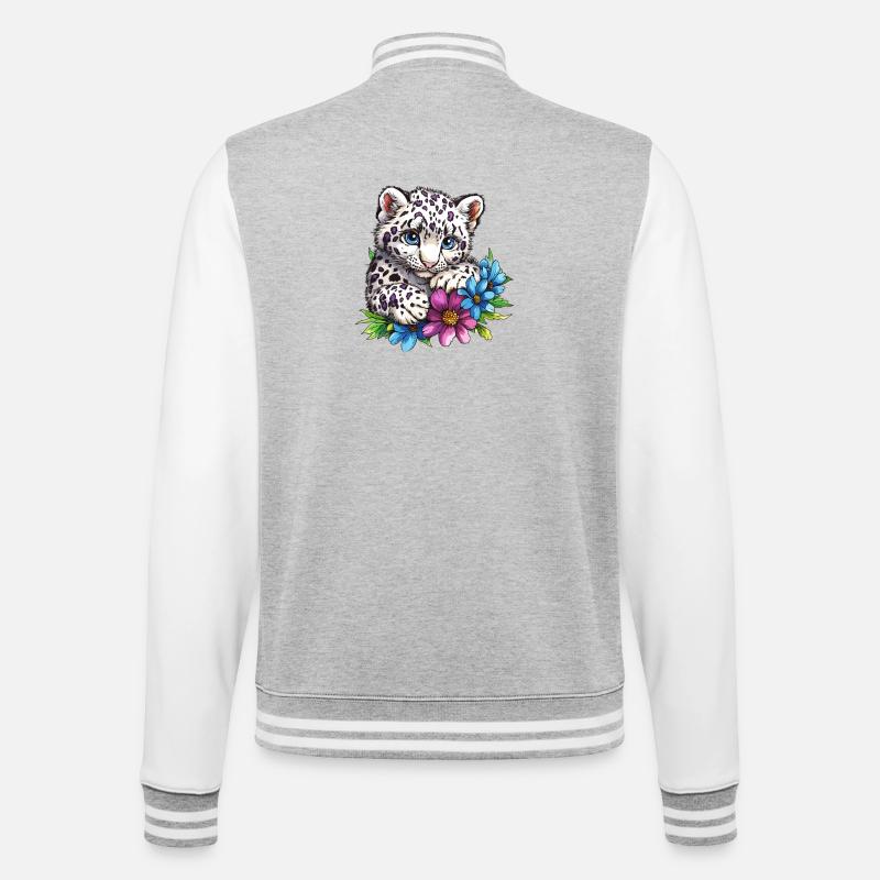 Chaton léopard avec des fleurs - Veste Teddy - gris chiné / blanc