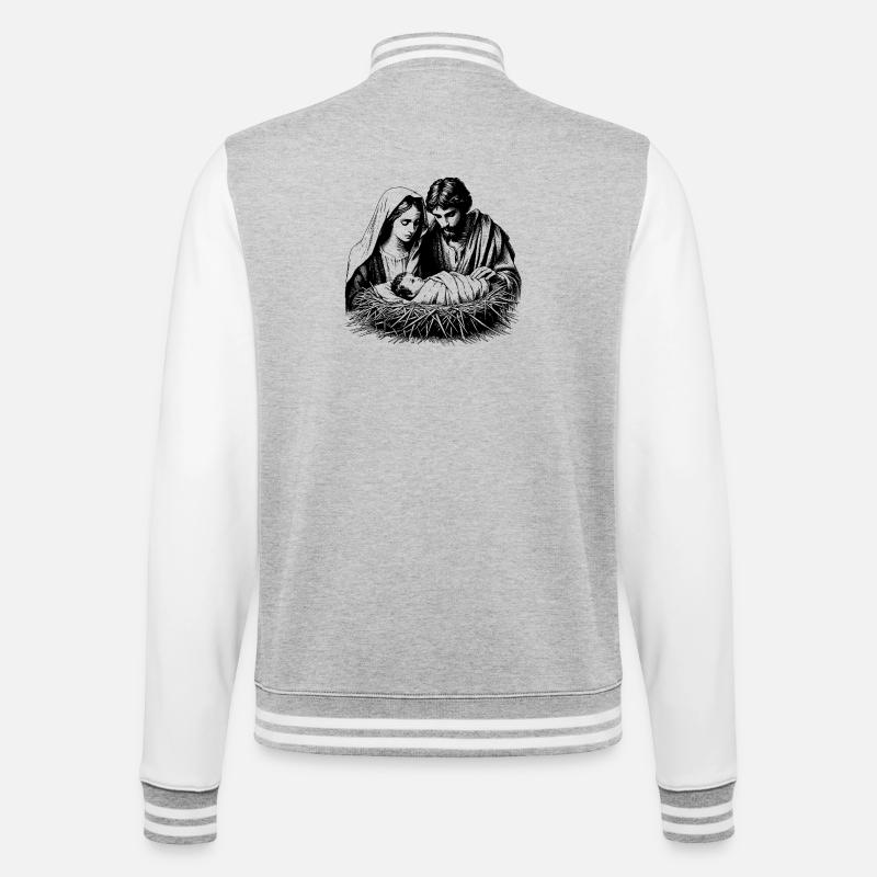 Weihnachtskrippe mit der Sagrada Familia - College-Sweatjacke - Grau meliert/Weiß
