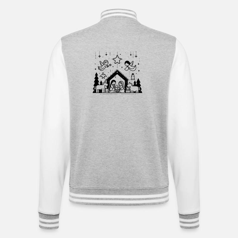 Weihnachtskrippe gezeichnet - College-Sweatjacke - Grau meliert/Weiß