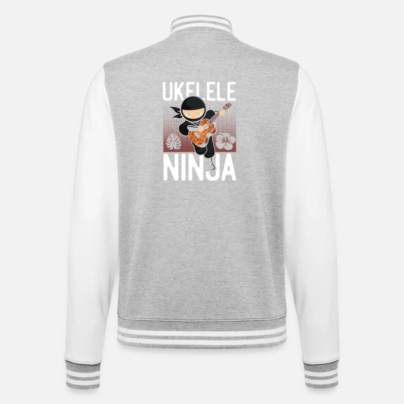 Hawaiian Ukulele Uke Ninja Ukulele - College Sweat Jacket - heather grey/white