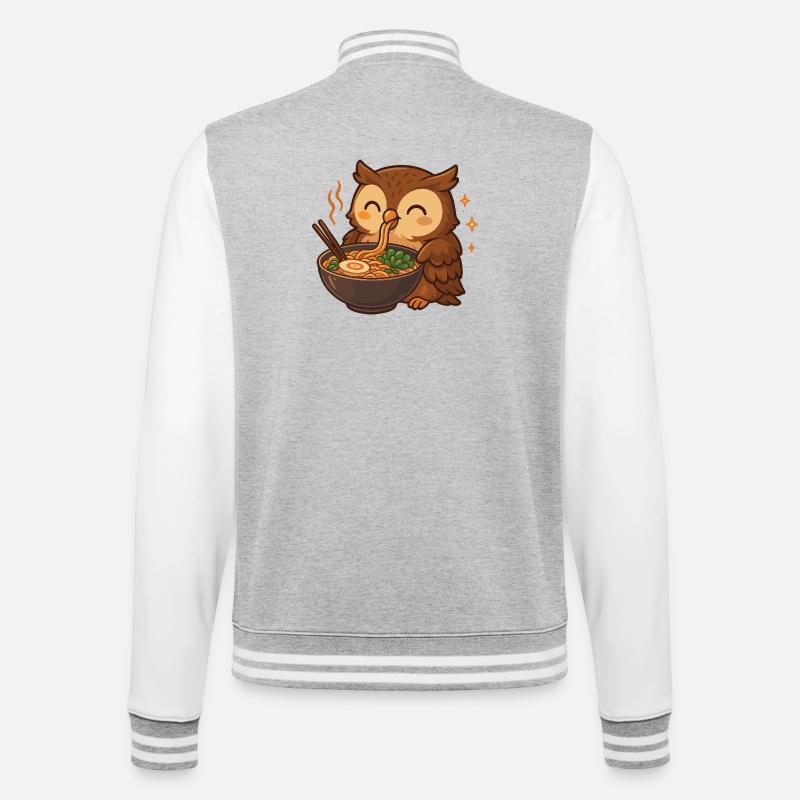 Eule mit Nudeln Ramen kawaii Eule - College-Sweatjacke - Grau meliert/Weiß