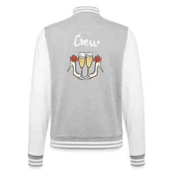 Braut Crew, Highheels & Prosecco, Bride Vibes, JGA - College-Sweatjacke - Grau meliert/Weiß - Hinten - Marisol (170cm)