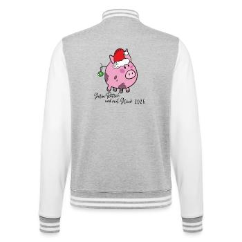Glücksschwein Neujahr - College-Sweatjacke - Grau meliert/Weiß - Hinten - Marisol (170cm)