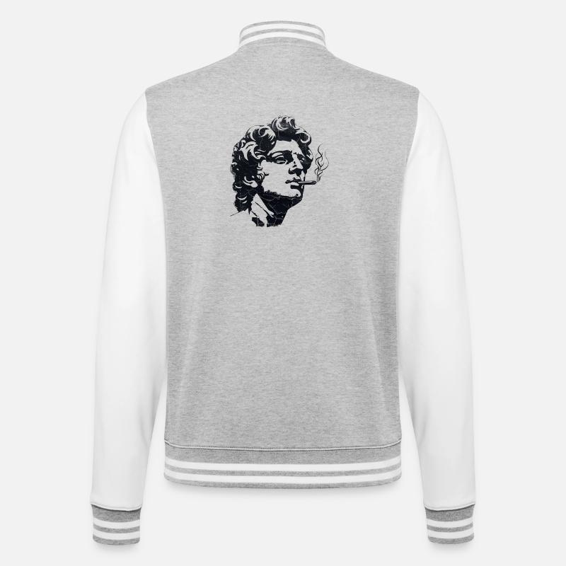 Antike Statue raucht Zigarette – Dark Art - College-Sweatjacke - Grau meliert/Weiß