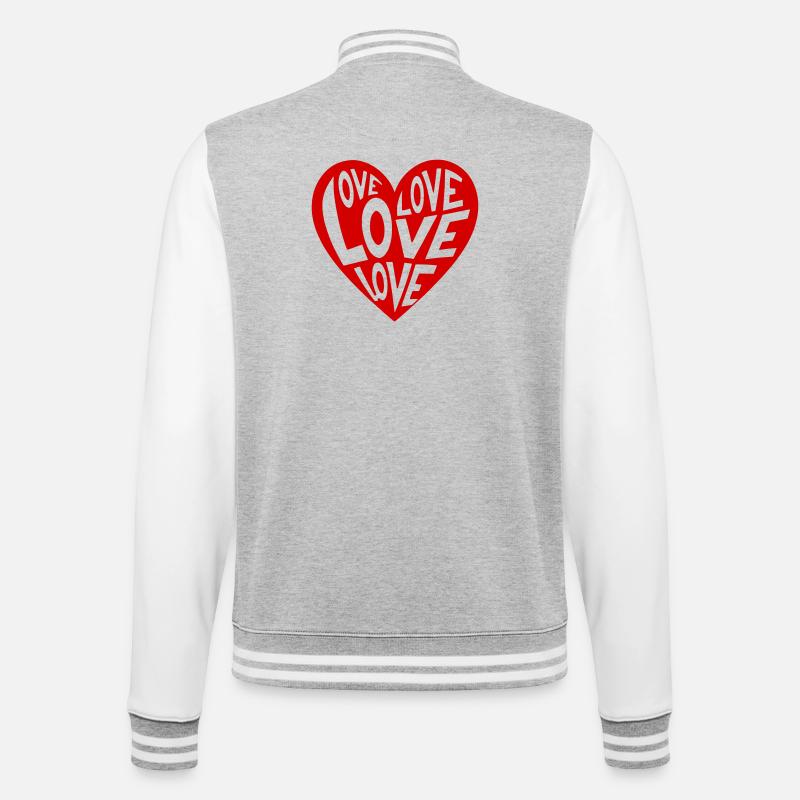Heart Love Typo Pattern - College Sweat Jacket - heather grey/white