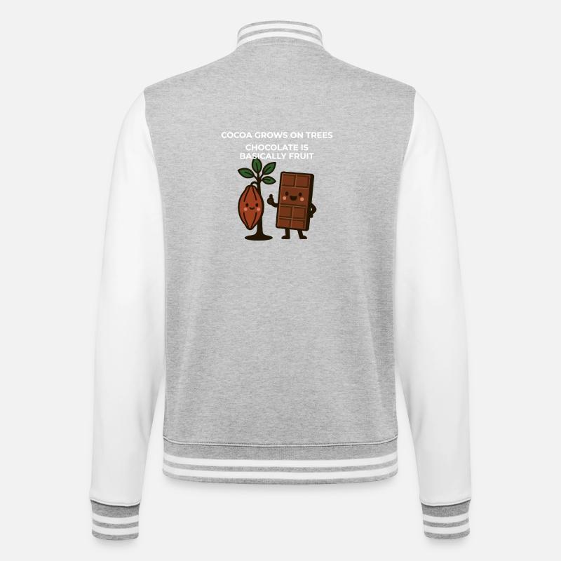 Chocolate is Fruit – Funny Cocoa Saying - College Sweat Jacket - heather grey/white