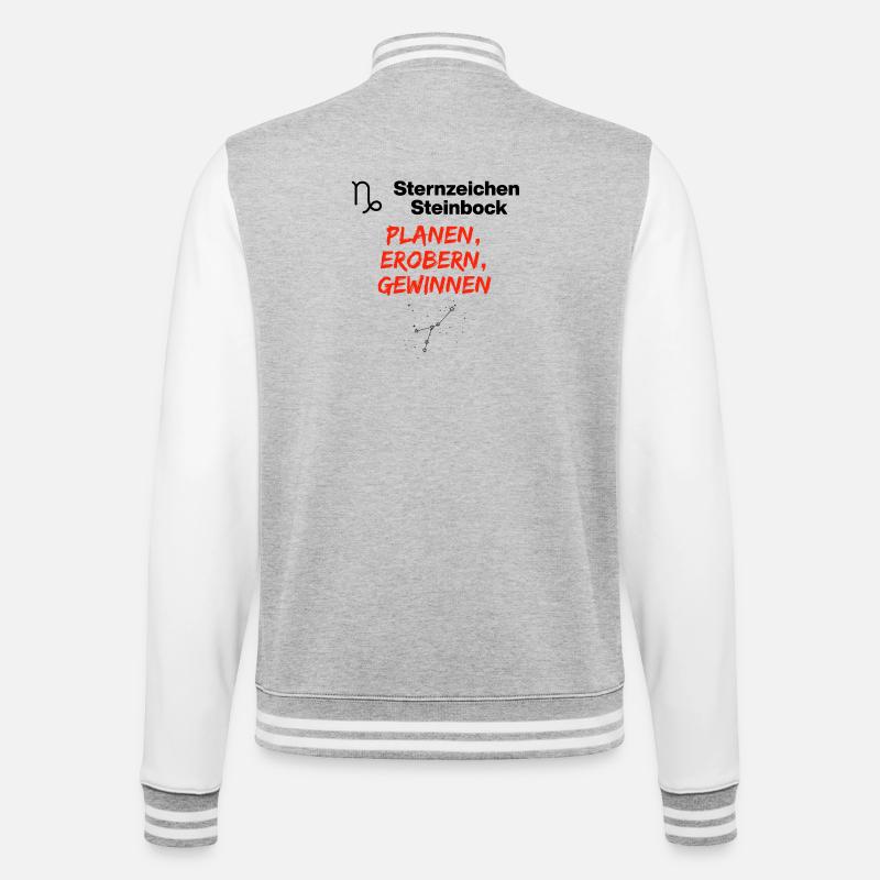 Sternzeichen Steinbock – Planen, Erobern, Gewinnen - College-Sweatjacke - Grau meliert/Weiß
