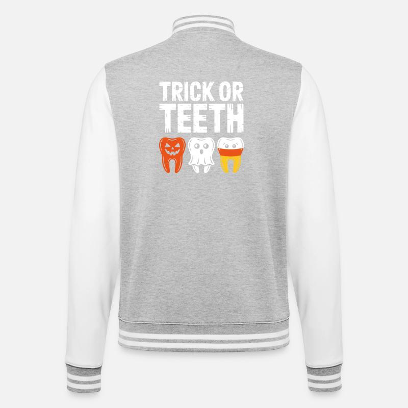 Trick oder Teeth Halloween-Trio - College-Sweatjacke - Grau meliert/Weiß